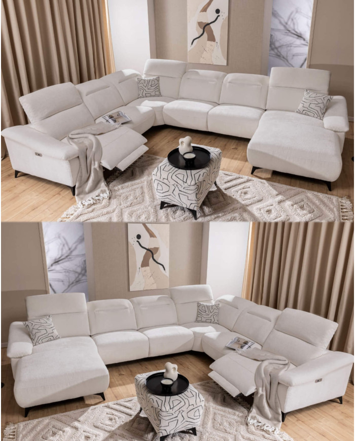 Narożnik Gappa 1B REC+1REC+R+1+1+OB, regulowane zagłówki, 2 reclinery, Stagra