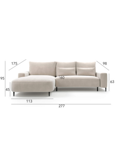 Narożnik Bizante Otwarty, funkcja spania, pojemnik, COMFORTEO