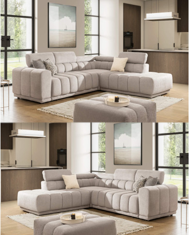 Narożnik Augusto 3FB+R+OS, funkcja spania, topper, pojemnik, regulowane zagłówki, Stagra