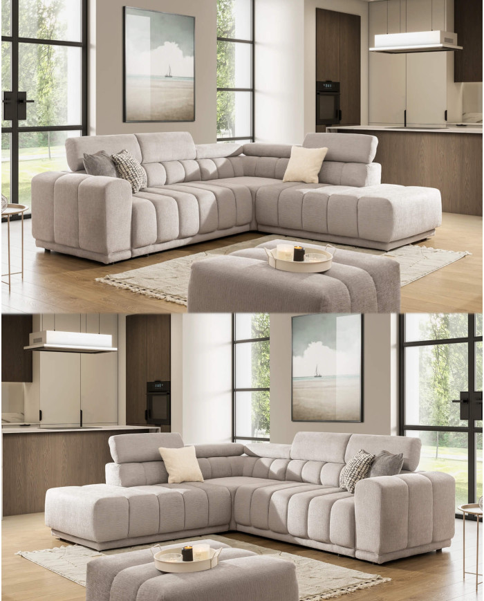 Narożnik Augusto 3FB+R+OS, funkcja spania, topper, pojemnik, regulowane zagłówki, Stagra