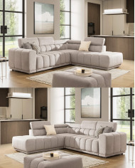 Narożnik Augusto 3FB+R+OS, funkcja spania, topper, pojemnik, regulowane zagłówki, Stagra