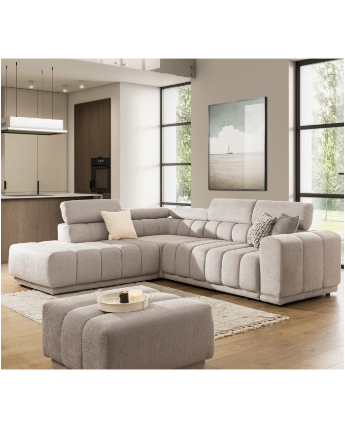 Narożnik Augusto 3FB+R+OS, funkcja spania, topper, pojemnik, regulowane zagłówki, Stagra