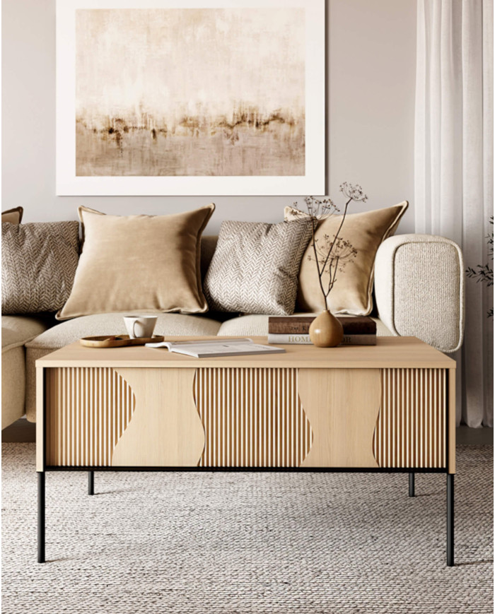 Stolik kawowy Flow FW-06, zamykana półka, Dąb vincenza bielona/ Czarny, LENART