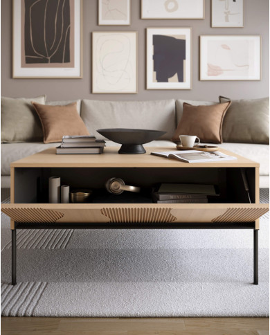 Stolik kawowy Flow FW-06, zamykana półka, Dąb vincenza bielona/ Czarny, LENART