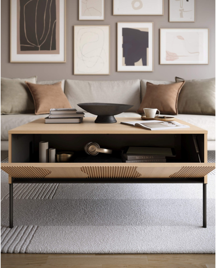 Stolik kawowy Flow FW-06, zamykana półka, Dąb vincenza bielona/ Czarny, LENART