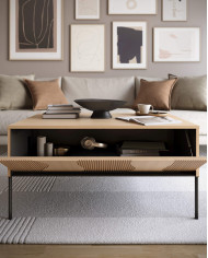 Stolik kawowy Flow FW-06, zamykana półka, Dąb vincenza bielona/ Czarny, LENART