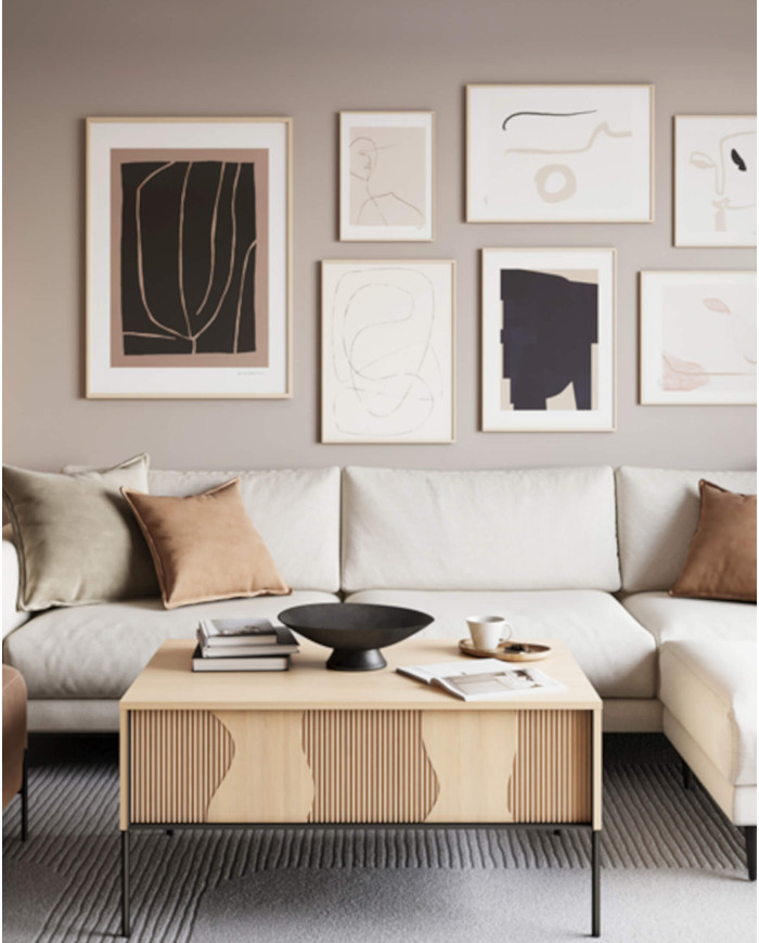 Stolik kawowy Flow FW-06, zamykana półka, Dąb vincenza bielona/ Czarny, LENART