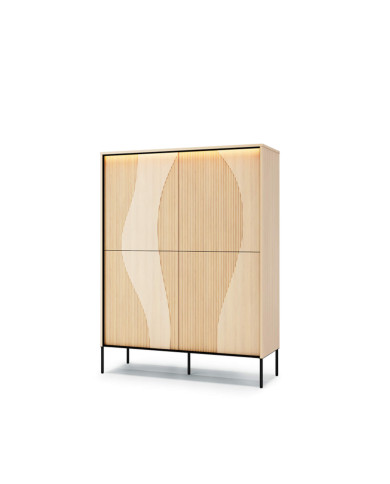 Komoda Flow FW-02 z oświetleniem, czterodrzwiowa, Dąb vincenza bielona/ Czarny, LENART