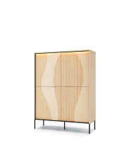 Komoda Flow FW-02 z oświetleniem, czterodrzwiowa, Dąb vincenza bielona/ Czarny, LENART