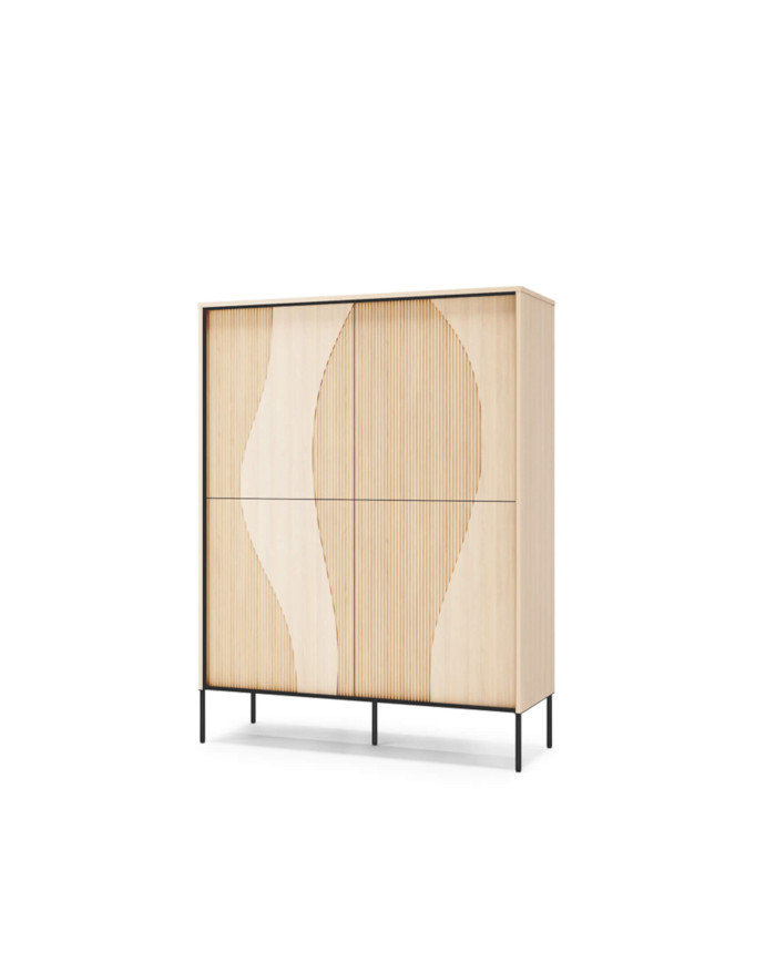 Komoda Flow FW-02 z oświetleniem, czterodrzwiowa, Dąb vincenza bielona/ Czarny, LENART