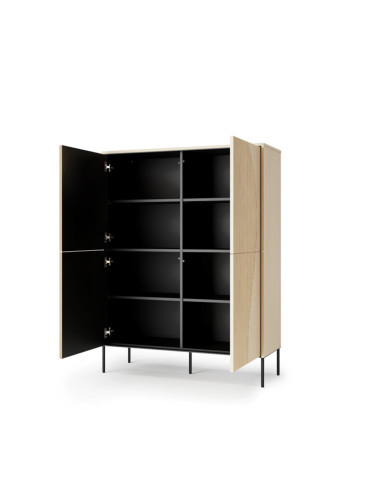 Komoda Flow FW-02 z oświetleniem, czterodrzwiowa, Dąb vincenza bielona/ Czarny, LENART