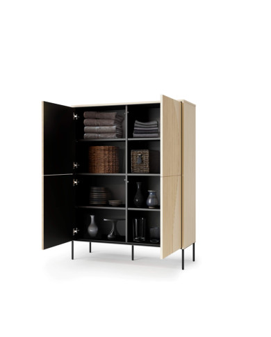 Komoda Flow FW-02 z oświetleniem, czterodrzwiowa, Dąb vincenza bielona/ Czarny, LENART