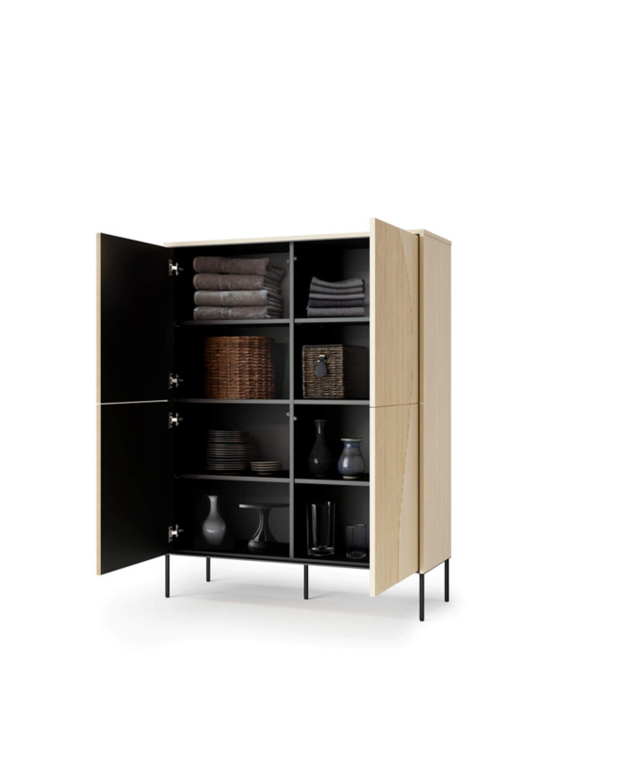 Komoda Flow FW-02 z oświetleniem, czterodrzwiowa, Dąb vincenza bielona/ Czarny, LENART