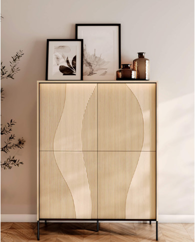 Komoda Flow FW-02 z oświetleniem, czterodrzwiowa, Dąb vincenza bielona/ Czarny, LENART