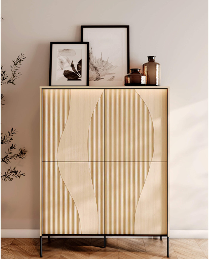 Komoda Flow FW-02 z oświetleniem, czterodrzwiowa, Dąb vincenza bielona/ Czarny, LENART