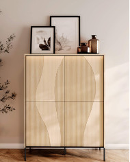 Komoda Flow FW-02 z oświetleniem, czterodrzwiowa, Dąb vincenza bielona/ Czarny, LENART