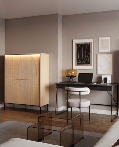 Komoda Flow FW-02 z oświetleniem, czterodrzwiowa, Dąb vincenza bielona/ Czarny, LENART