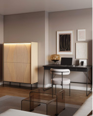 Komoda Flow FW-02 z oświetleniem, czterodrzwiowa, Dąb vincenza bielona/ Czarny, LENART