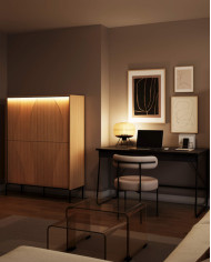 Komoda Flow FW-02 z oświetleniem, czterodrzwiowa, Dąb vincenza bielona/ Czarny, LENART