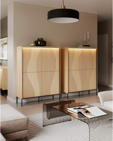 Komoda Flow FW-02 z oświetleniem, czterodrzwiowa, Dąb vincenza bielona/ Czarny, LENART