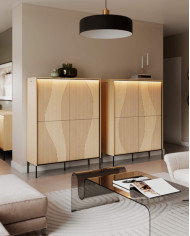 Komoda Flow FW-02 z oświetleniem, czterodrzwiowa, Dąb vincenza bielona/ Czarny, LENART