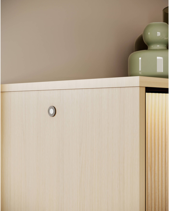 Komoda Flow FW-02 z oświetleniem, czterodrzwiowa, Dąb vincenza bielona/ Czarny, LENART