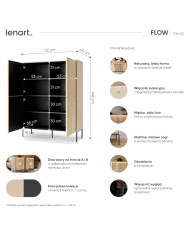 Komoda Flow FW-02 z oświetleniem, czterodrzwiowa, Dąb vincenza bielona/ Czarny, LENART