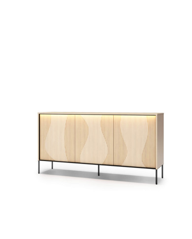 Komoda Flow FW-03 z oświetleniem, trzydrzwiowa, Dąb vincenza bielona/ Czarny, LENART