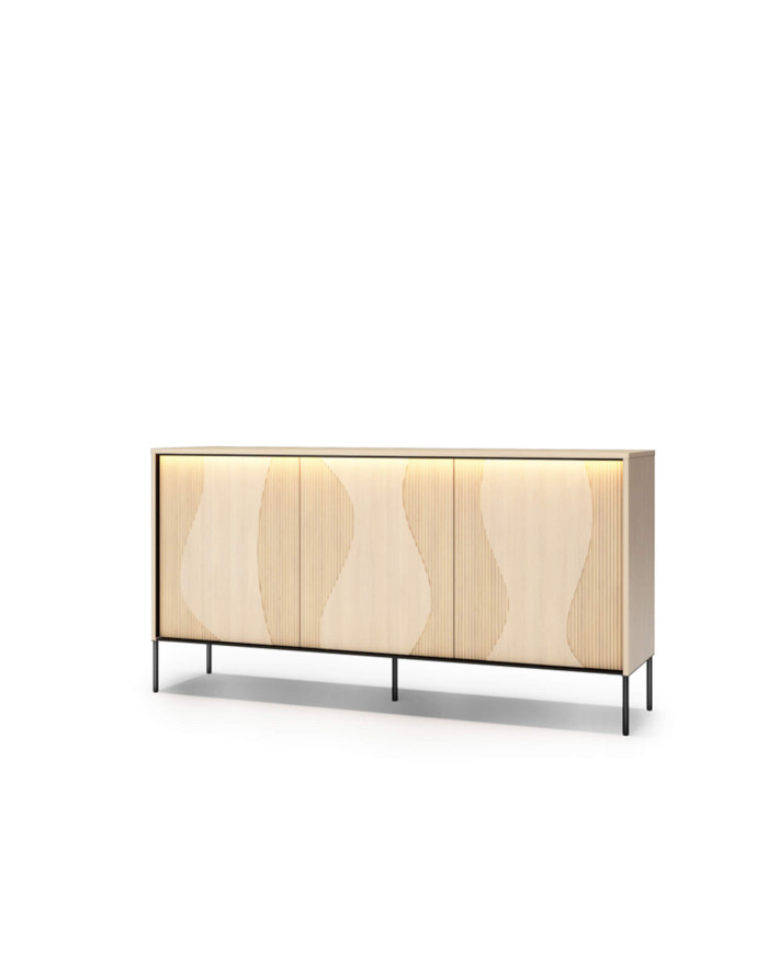 Komoda Flow FW-03 z oświetleniem, trzydrzwiowa, Dąb vincenza bielona/ Czarny, LENART