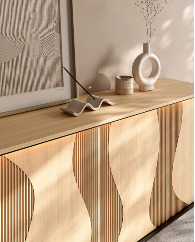 Komoda Flow FW-03 z oświetleniem, trzydrzwiowa, Dąb vincenza bielona/ Czarny, LENART