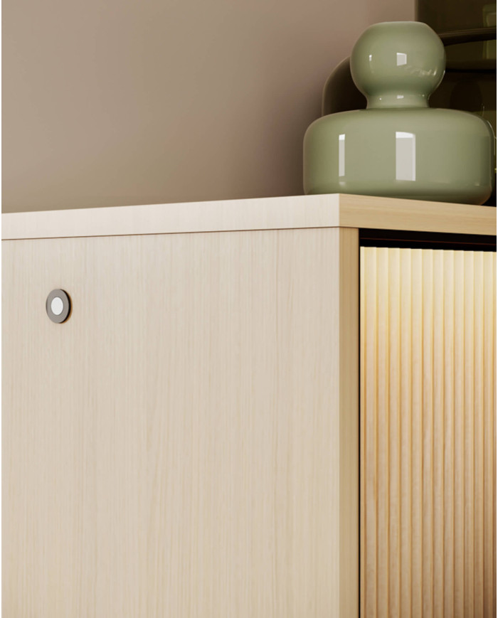 Komoda Flow FW-03 z oświetleniem, trzydrzwiowa, Dąb vincenza bielona/ Czarny, LENART