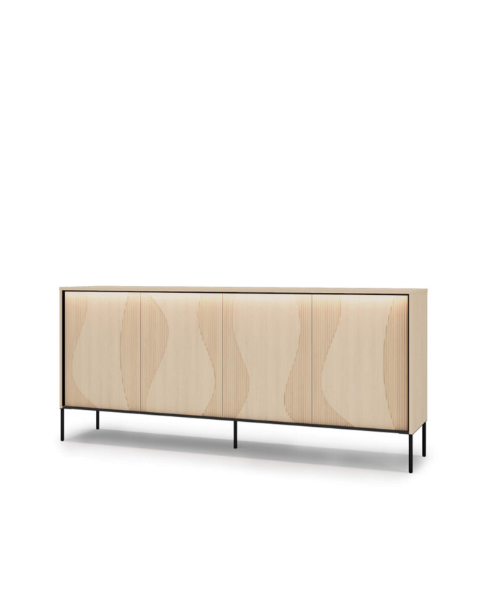 Komoda Flow FW-04 z oświetleniem, czterodrzwiowa, Dąb vincenza bielona/ Czarny, LENART