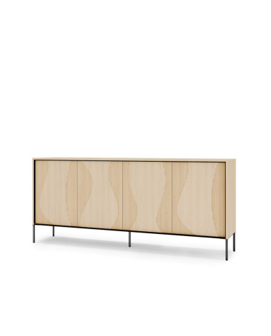 Komoda Flow FW-04 z oświetleniem, czterodrzwiowa, Dąb vincenza bielona/ Czarny, LENART