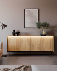 Komoda Flow FW-04 z oświetleniem, czterodrzwiowa, Dąb vincenza bielona/ Czarny, LENART