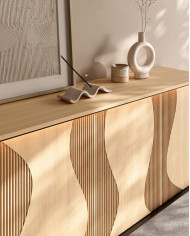 Komoda Flow FW-04 z oświetleniem, czterodrzwiowa, Dąb vincenza bielona/ Czarny, LENART