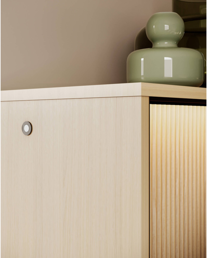 Komoda Flow FW-04 z oświetleniem, czterodrzwiowa, Dąb vincenza bielona/ Czarny, LENART