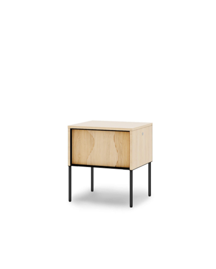 Szafka nocna Flow FW-07 z oświetleniem i szufladą, Dąb vincenza bielona/ Czarny, LENART