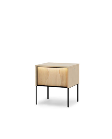 Szafka nocna Flow FW-07 z oświetleniem i szufladą, Dąb vincenza bielona/ Czarny, LENART