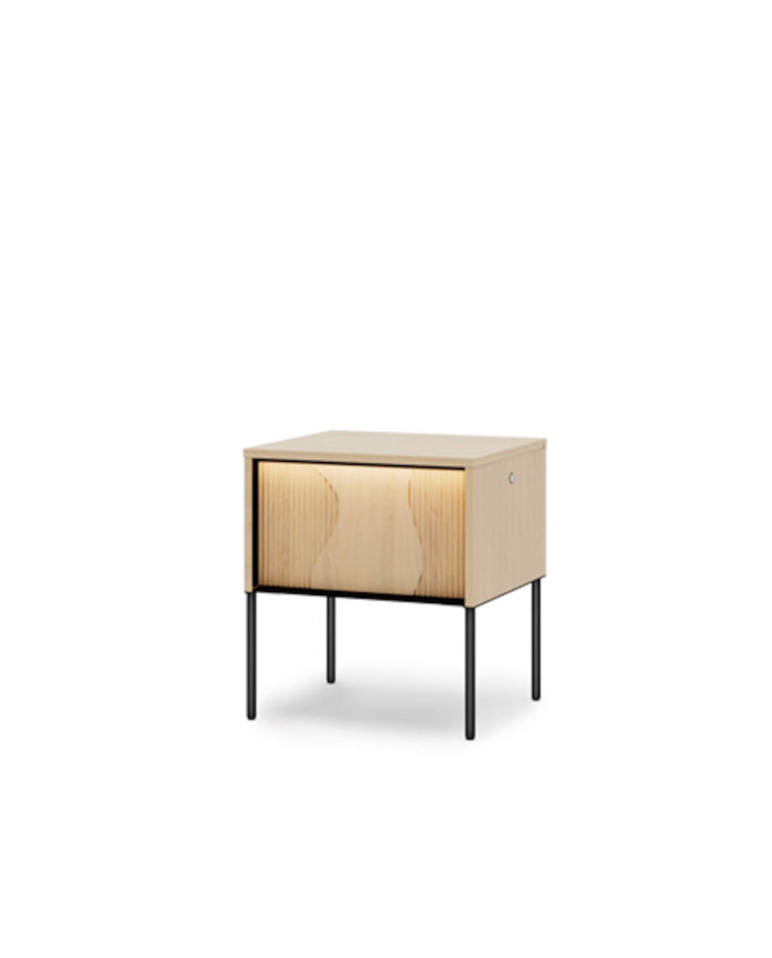 Szafka nocna Flow FW-07 z oświetleniem i szufladą, Dąb vincenza bielona/ Czarny, LENART