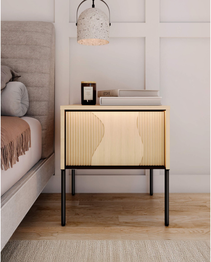 Szafka nocna Flow FW-07 z oświetleniem i szufladą, Dąb vincenza bielona/ Czarny, LENART