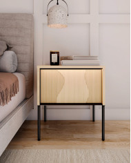 Szafka nocna Flow FW-07 z oświetleniem i szufladą, Dąb vincenza bielona/ Czarny, LENART