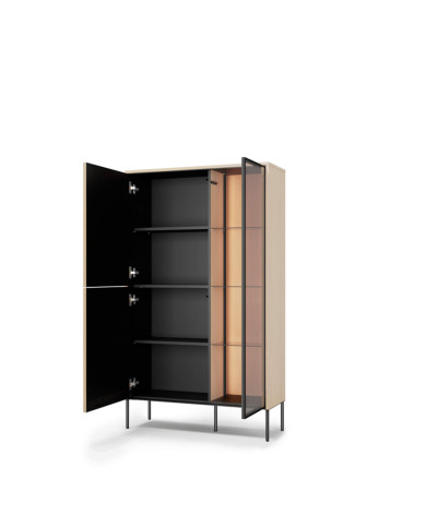 Witryna niska Flow FW-01 z oświetleniem, trzydrzwiowa, Dąb vincenza bielona/ czarny, LENART