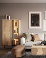 Witryna niska Flow FW-01 z oświetleniem, trzydrzwiowa, Dąb vincenza bielona/ czarny, LENART