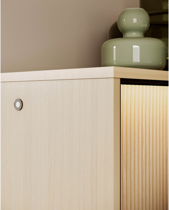 Witryna niska Flow FW-01 z oświetleniem, trzydrzwiowa, Dąb vincenza bielona/ czarny, LENART