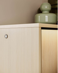 Witryna niska Flow FW-01 z oświetleniem, trzydrzwiowa, Dąb vincenza bielona/ czarny, LENART