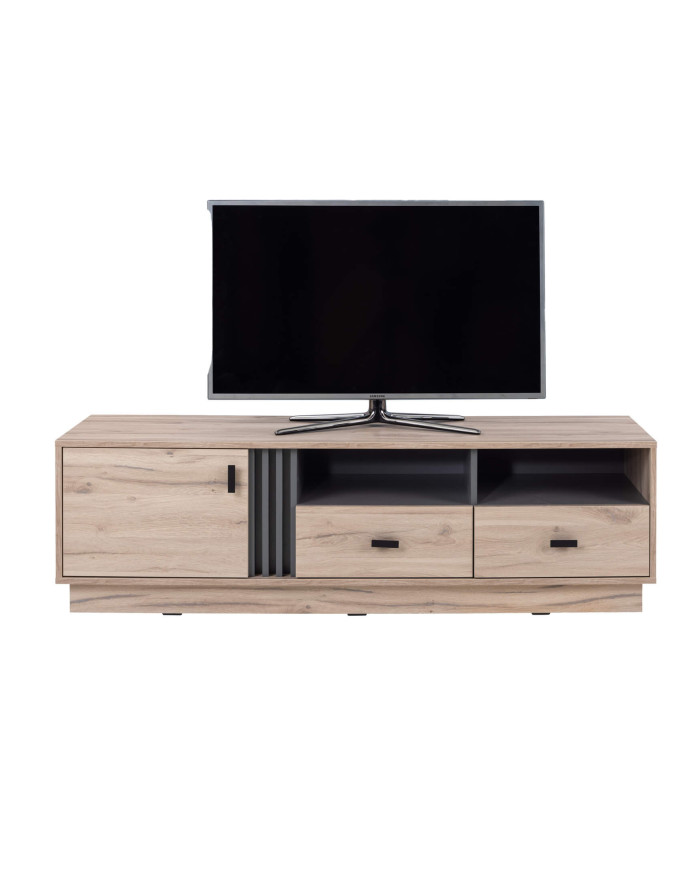 Szafka RTV Allmo AL6, z drzwiami, wnęką i szufladami, Dąb estana jasny/ Antracyt, MEBLAR