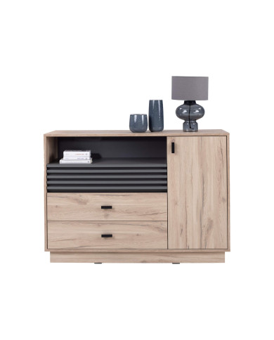 Komoda Allmo AL7, drzwi, szuflady, wnęka regałowa, Dąb estana jasny/ Antracyt, MEBLAR