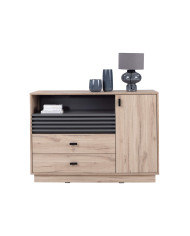 Komoda Allmo AL7, drzwi, szuflady, wnęka regałowa, Dąb estana jasny/ Antracyt, MEBLAR