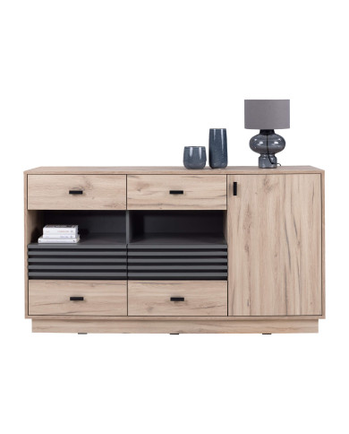 Komoda Allmo AL8, drzwi, szuflady, wnęki regałowe, Dąb estena jasny/ Antracyt, MEBLAR