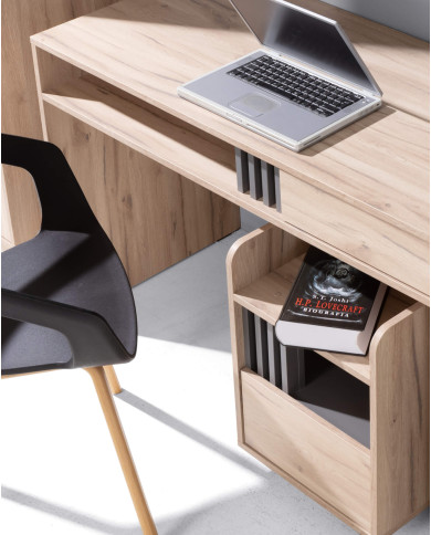 Biurko Allmo AL9, drzwi, szuflada, wnęka regałowa, Dąb estana jasny/ Antracyt, MEBLAR